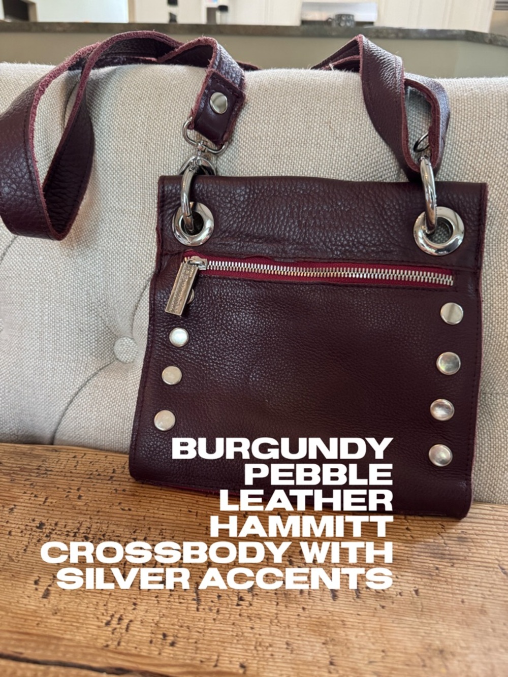Hammitt Burgundy Pebble Leather Crossbody with Silver Hardware